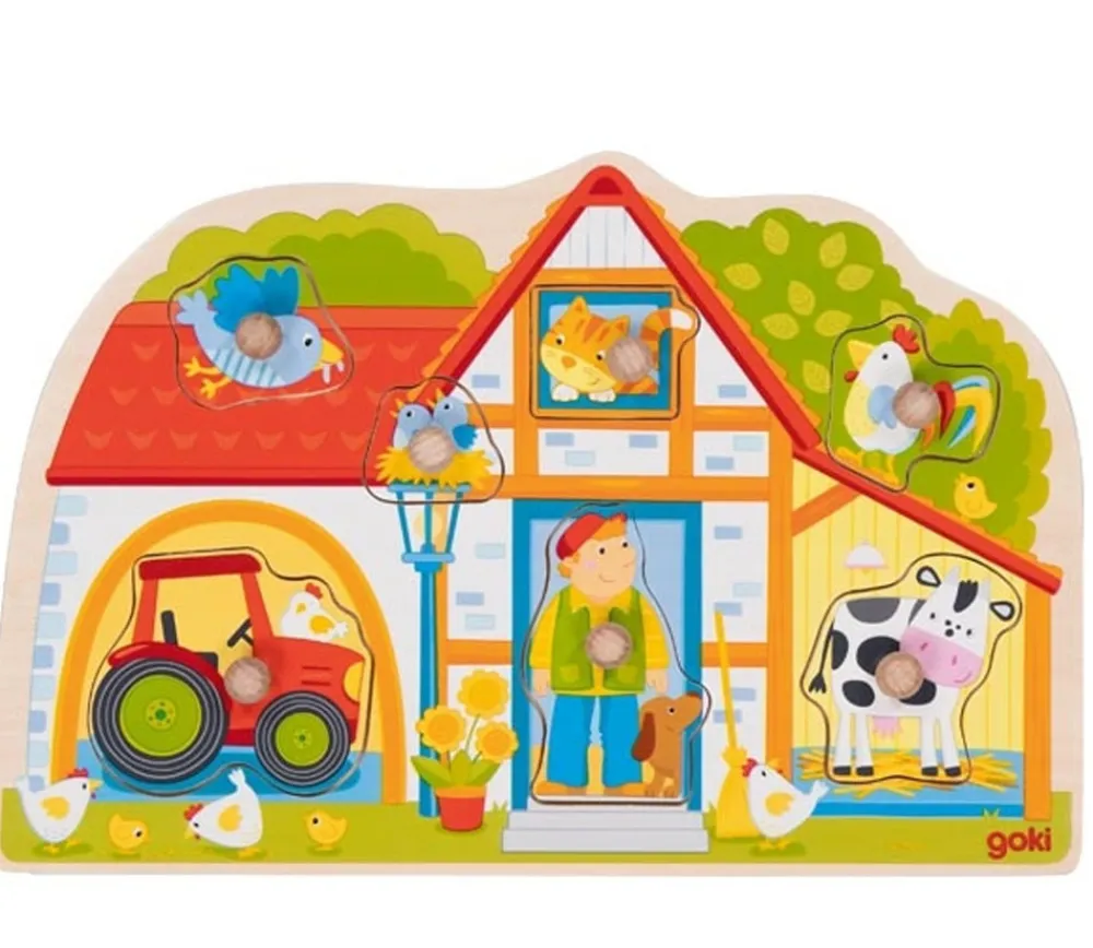 Tout Pour le Jeu Puzzle en bois 7 pièces encastrement La ferme avec boutons enfant 1 an