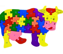 Tout Pour le Jeu Puzzle en bois Animal + Alphabet - 24 pièces à assembler vache