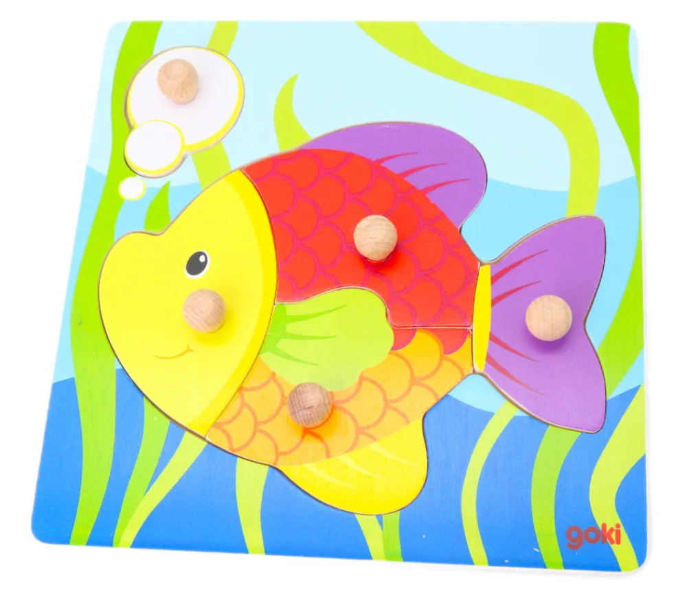 Tout Pour le Jeu Puzzle en bois poisson - 5 pièces à boutons à encastrer