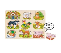 Tout Pour le Jeu Puzzle en bois sonore animaux de la ferme 8 pièces à encastrer