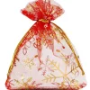 Tout Pour le Jeu Sac organzine rouge et or 8 x 10 cm flocon