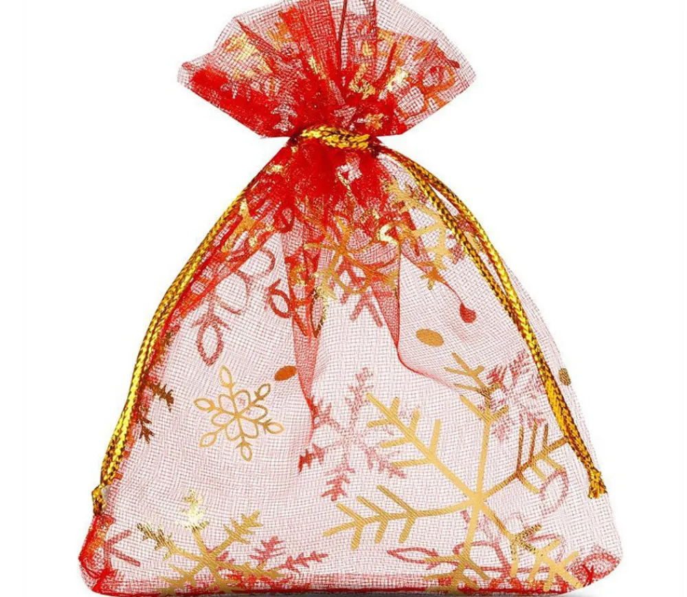 Tout Pour le Jeu Sac organzine rouge et or 8 x 10 cm flocon