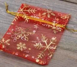 Tout Pour le Jeu Sac organzine rouge et or 8 x 10 cm flocon