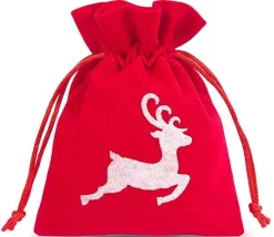 Tout Pour le Jeu Sac velours rouge 10 x 13 cm cerf blanc - renne noël