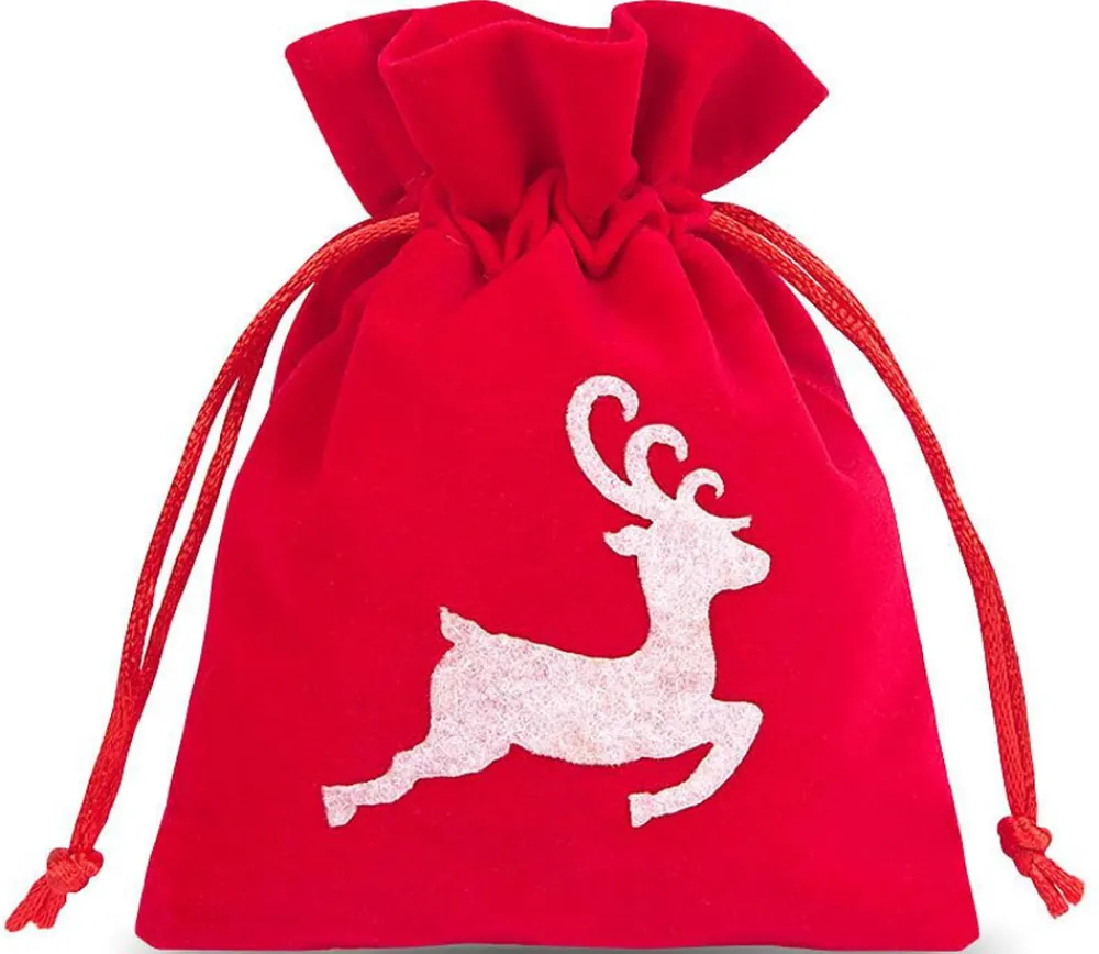 Tout Pour le Jeu Sac velours rouge 10 x 13 cm cerf blanc - renne noël