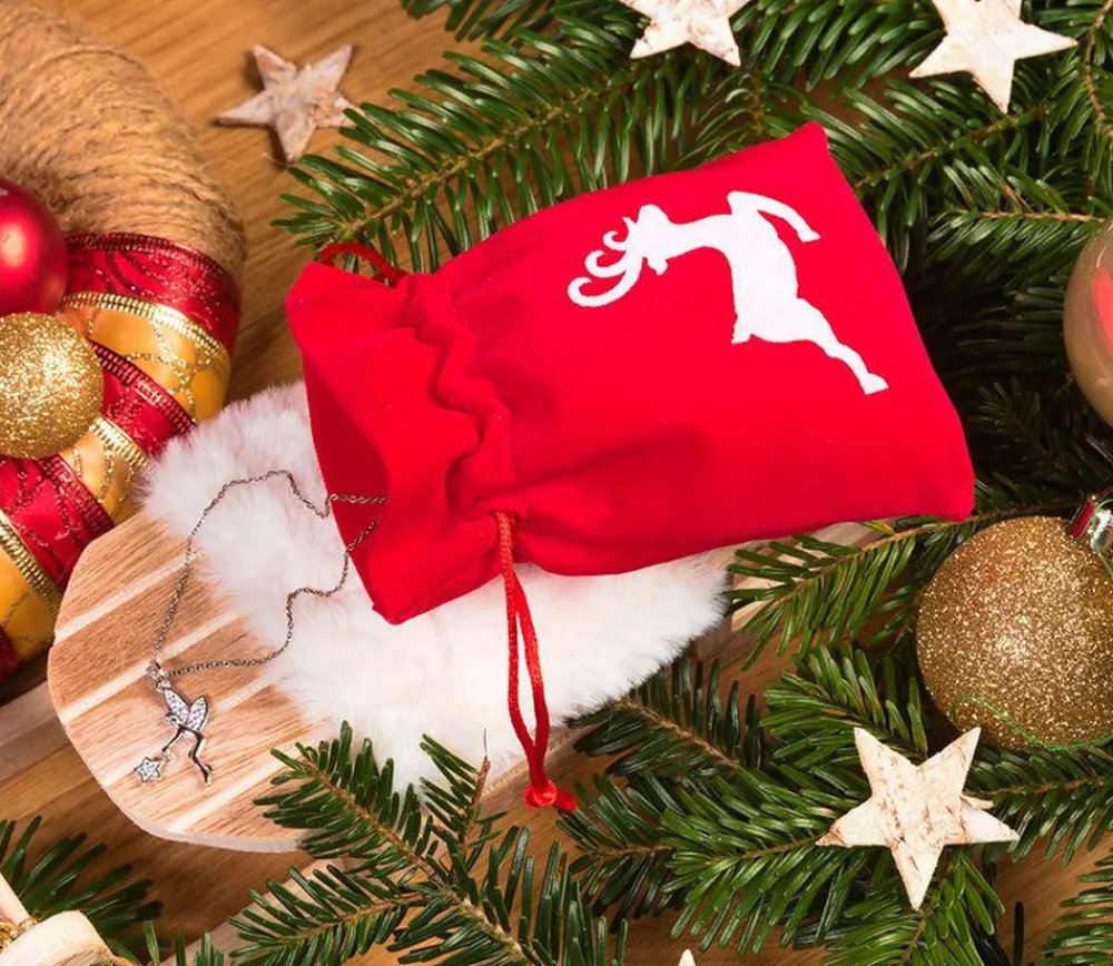 Tout Pour le Jeu Sac velours rouge 10 x 13 cm cerf blanc - renne noël