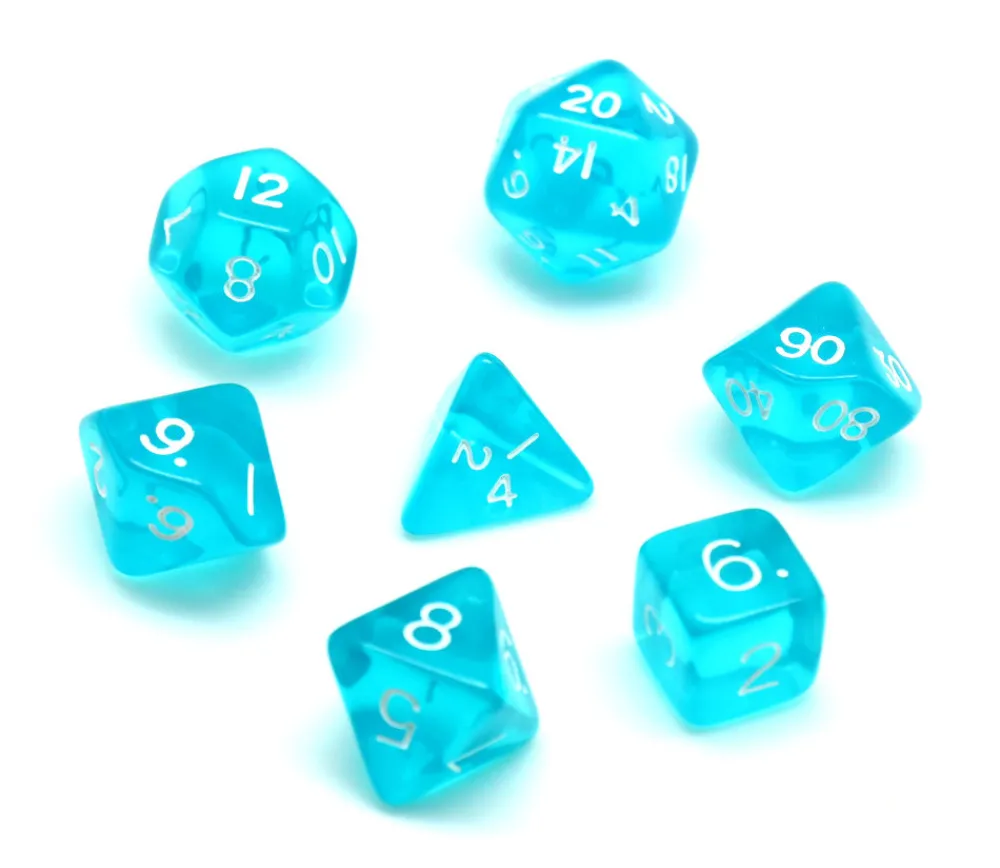 Tout Pour le Jeu Set 7 dés aqua multifaces translucides turquoise