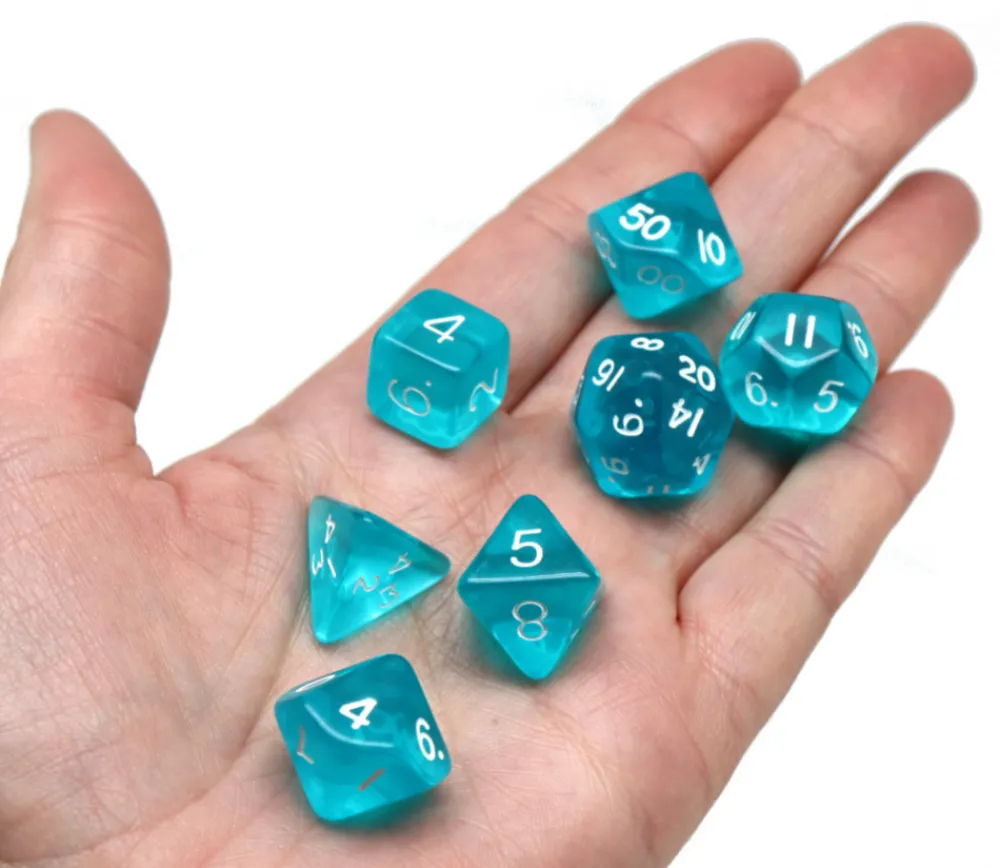 Tout Pour le Jeu Set 7 dés aqua multifaces translucides turquoise