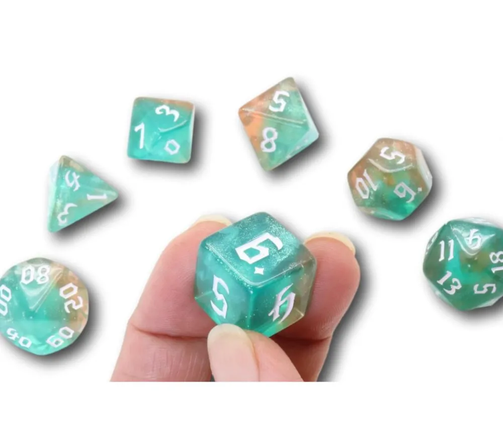 Tout Pour le Jeu Set 7 dés multi-faces - Tranquil World marron vert