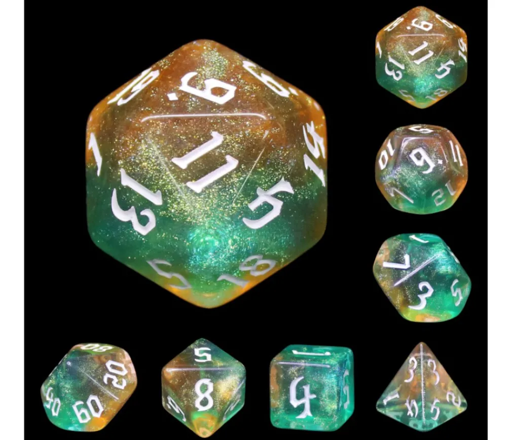 Tout Pour le Jeu Set 7 dés multi-faces - Tranquil World marron vert