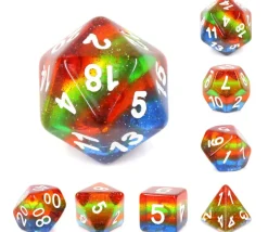 Tout Pour le Jeu Set 7 dés multi-faces arc-en-ciel paillette translucide