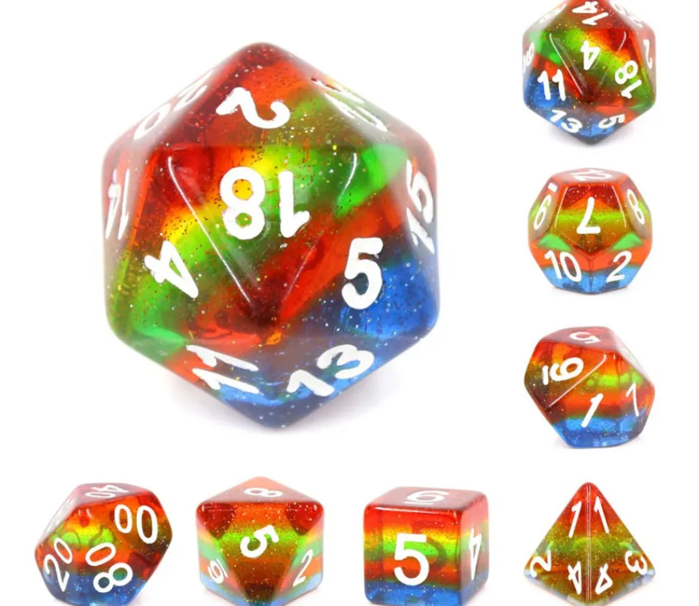 Tout Pour le Jeu Set 7 dés multi-faces arc-en-ciel paillette translucide