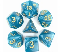 Tout Pour le Jeu Set 7 dés multi-faces bleus nacrés chiffres or