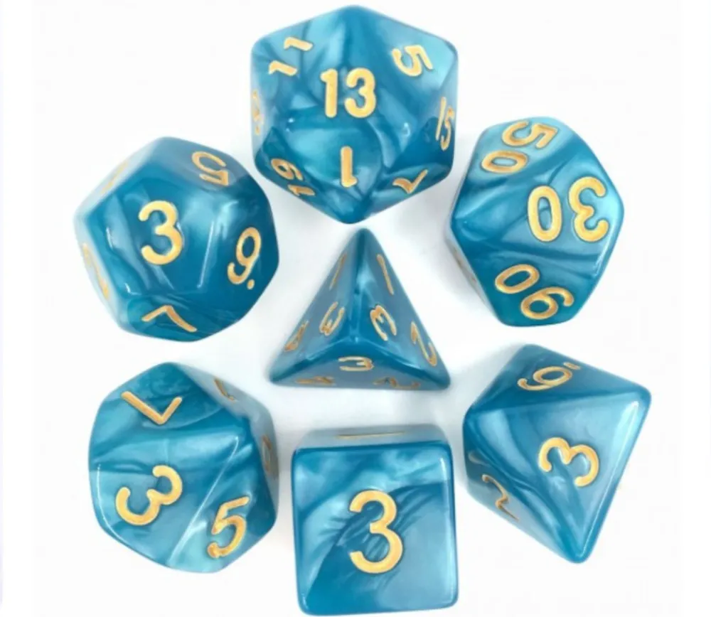 Tout Pour le Jeu Set 7 dés multi-faces bleus nacrés chiffres or