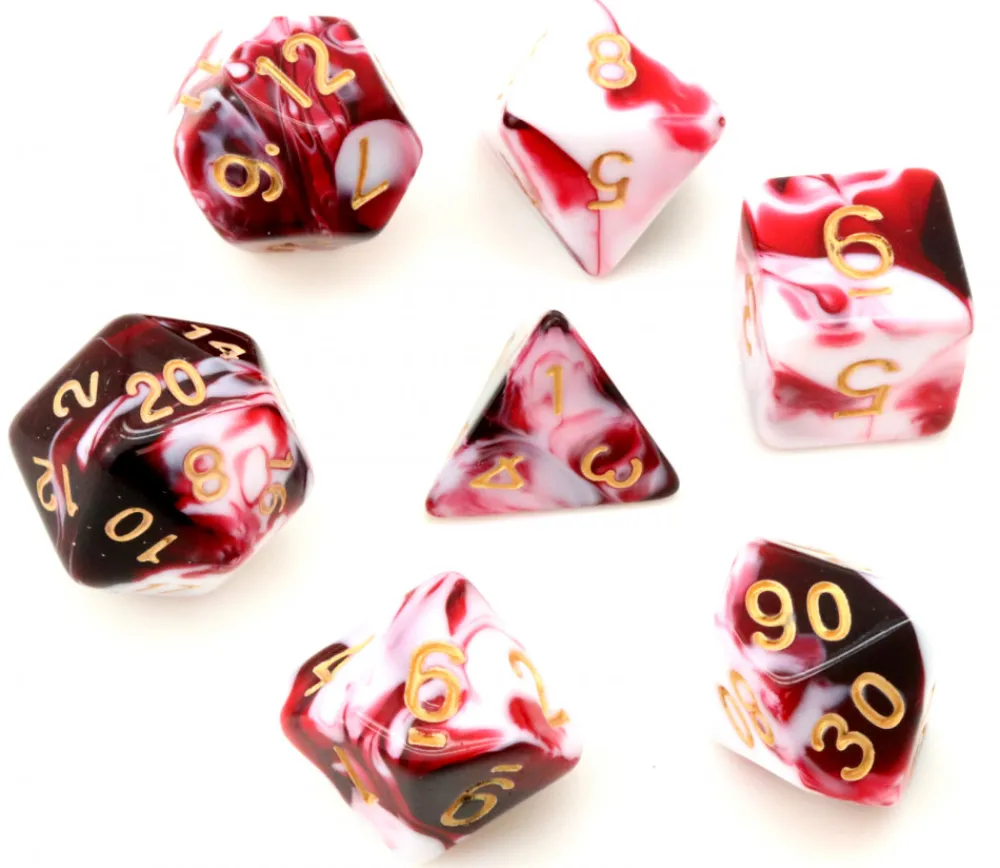Tout Pour le Jeu Set 7 dés multi-faces effet rouge et blanc
