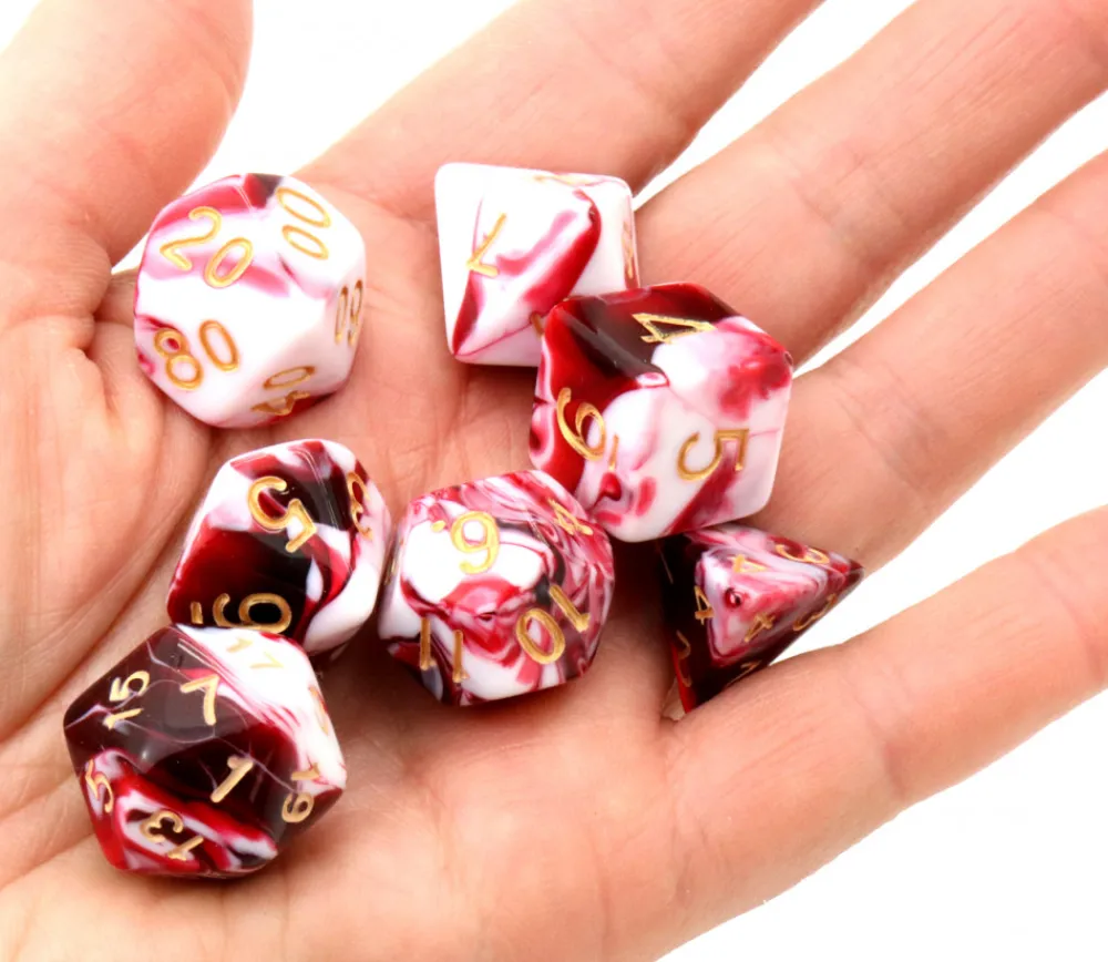 Tout Pour le Jeu Set 7 dés multi-faces effet rouge et blanc