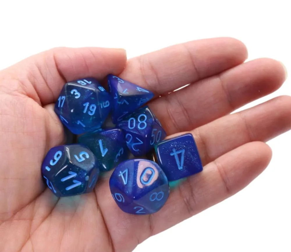 Tout Pour le Jeu Set 7 dés multi-faces effet bleu pailleté Gemini