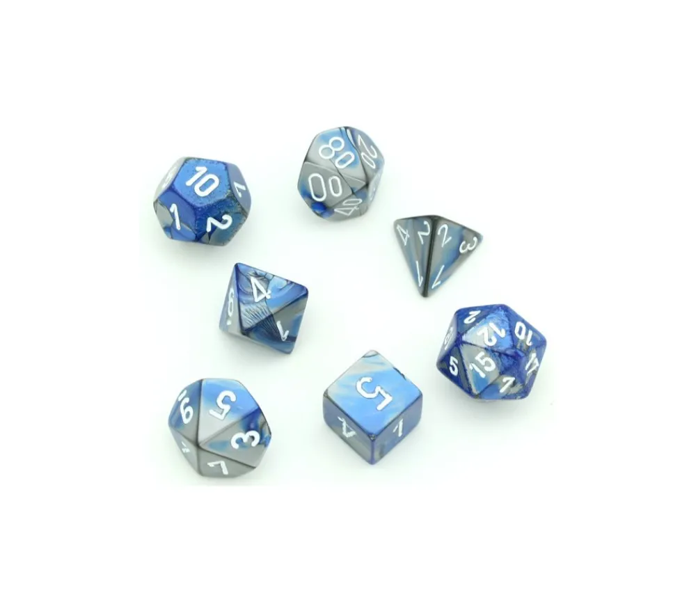 Tout Pour le Jeu Set 7 dés multi-faces effet bleu et argenté