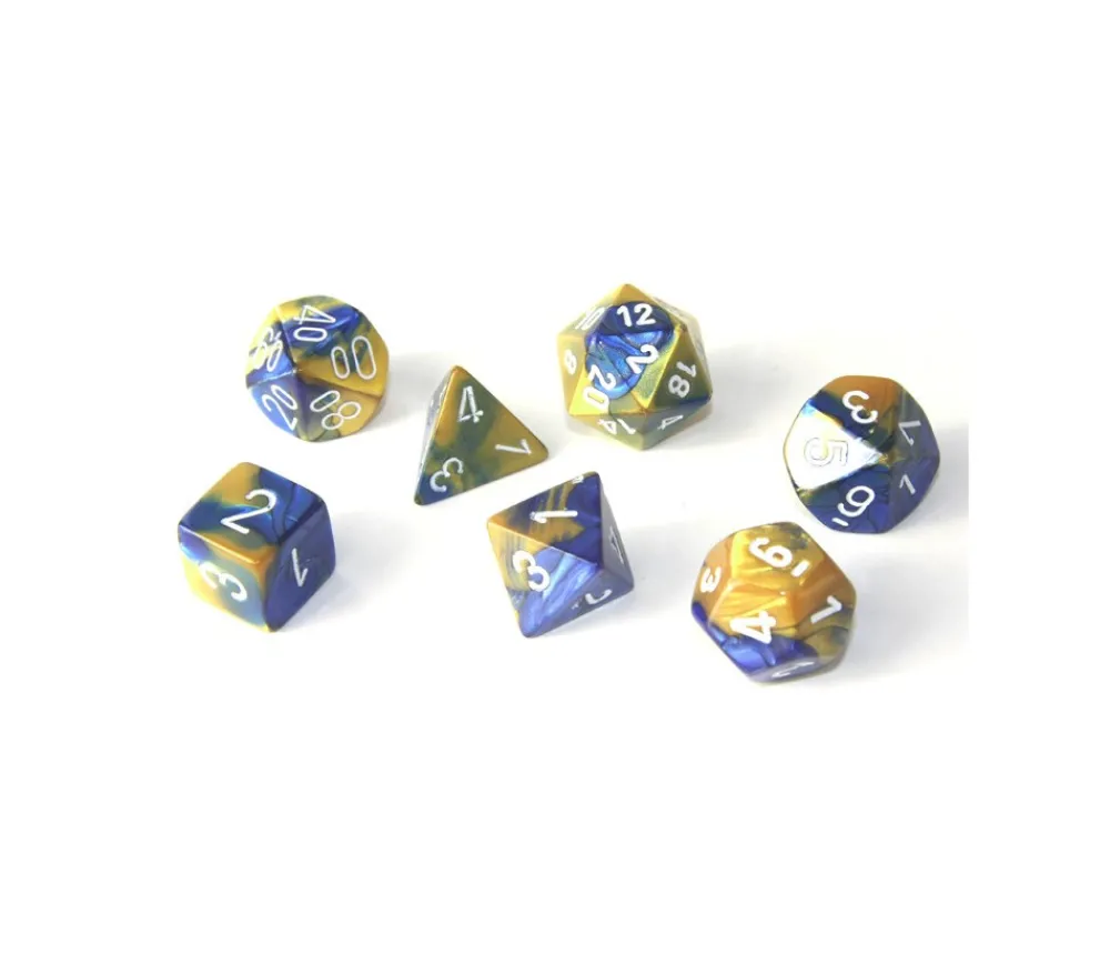 Tout Pour le Jeu Set 7 dés multi-faces effet doré et bleu
