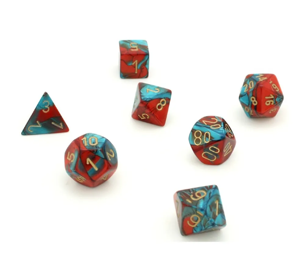 Tout Pour le Jeu Set 7 dés multi-faces effet rouge et turquoise gemini