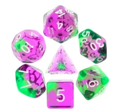 Tout Pour le Jeu Set 7 dés multi-faces evergreen translucide violet et vert