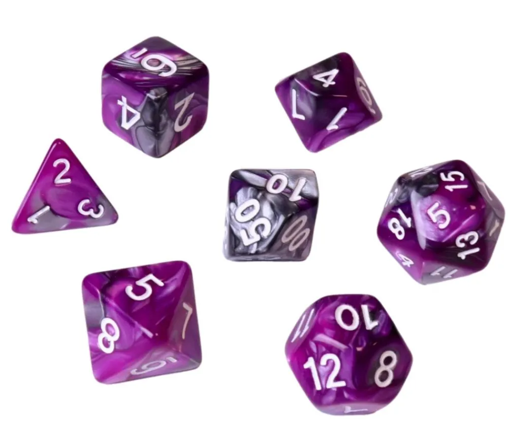 Tout Pour le Jeu Set 7 dés multi-faces Fusion violet et argenté