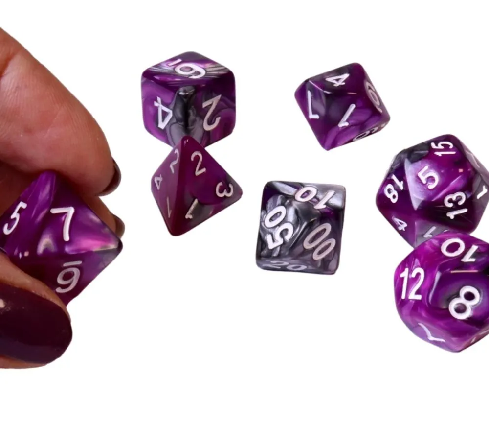 Tout Pour le Jeu Set 7 dés multi-faces Fusion violet et argenté