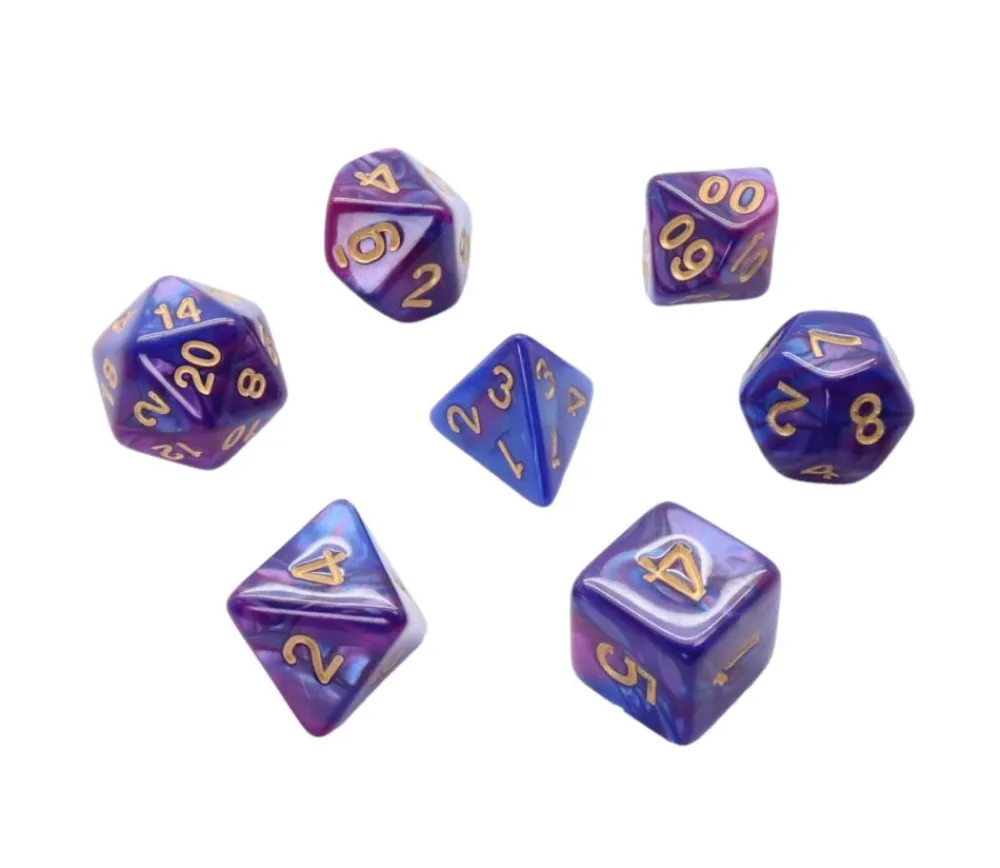 Tout Pour le Jeu Set 7 dés multi-faces Fusion bleu et violet clair