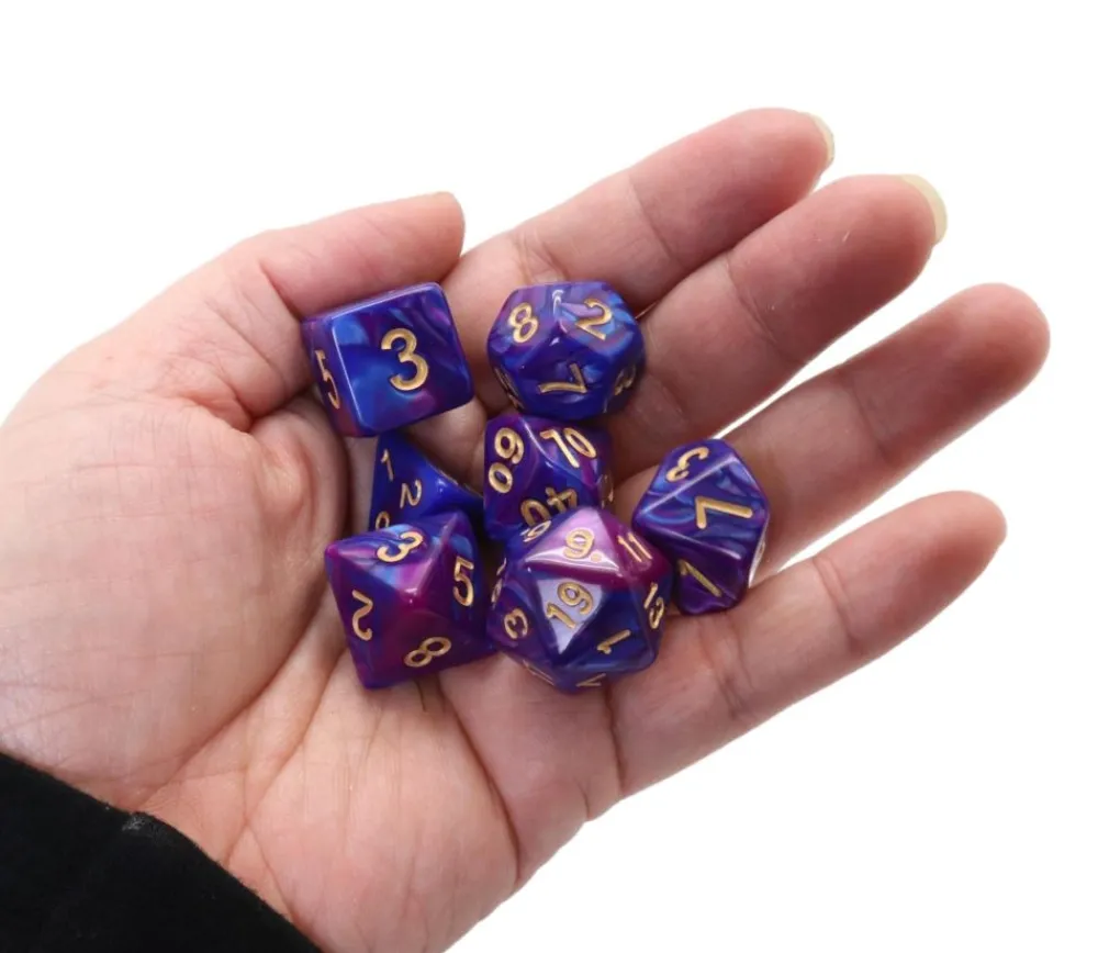 Tout Pour le Jeu Set 7 dés multi-faces Fusion bleu et violet clair