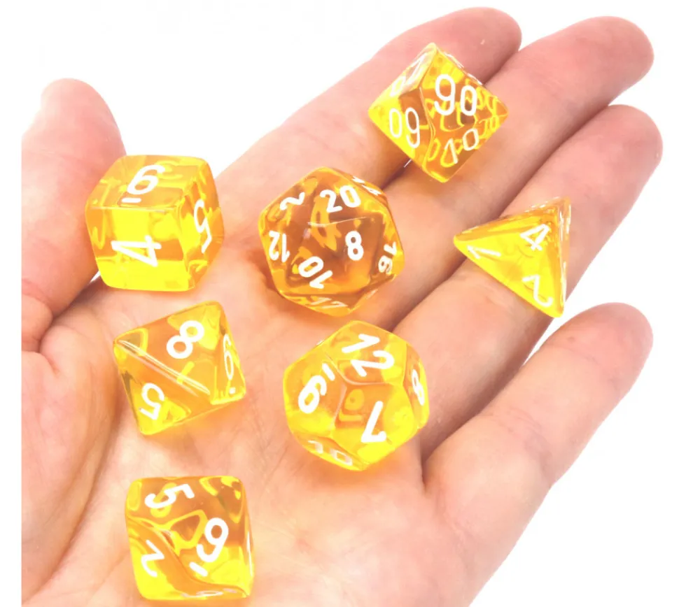 Tout Pour le Jeu Set 7 dés multi-faces jaune translucide