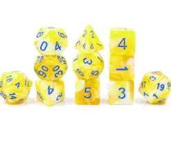 Tout Pour le Jeu Set 11 dés multi-faces jaune et blanc crème gravage bleu