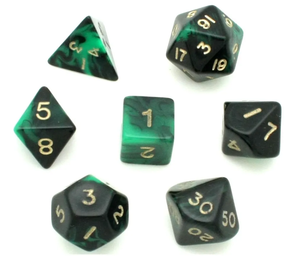 Tout Pour le Jeu Set 7 dés multi-faces marbrés VERT/NOIR
