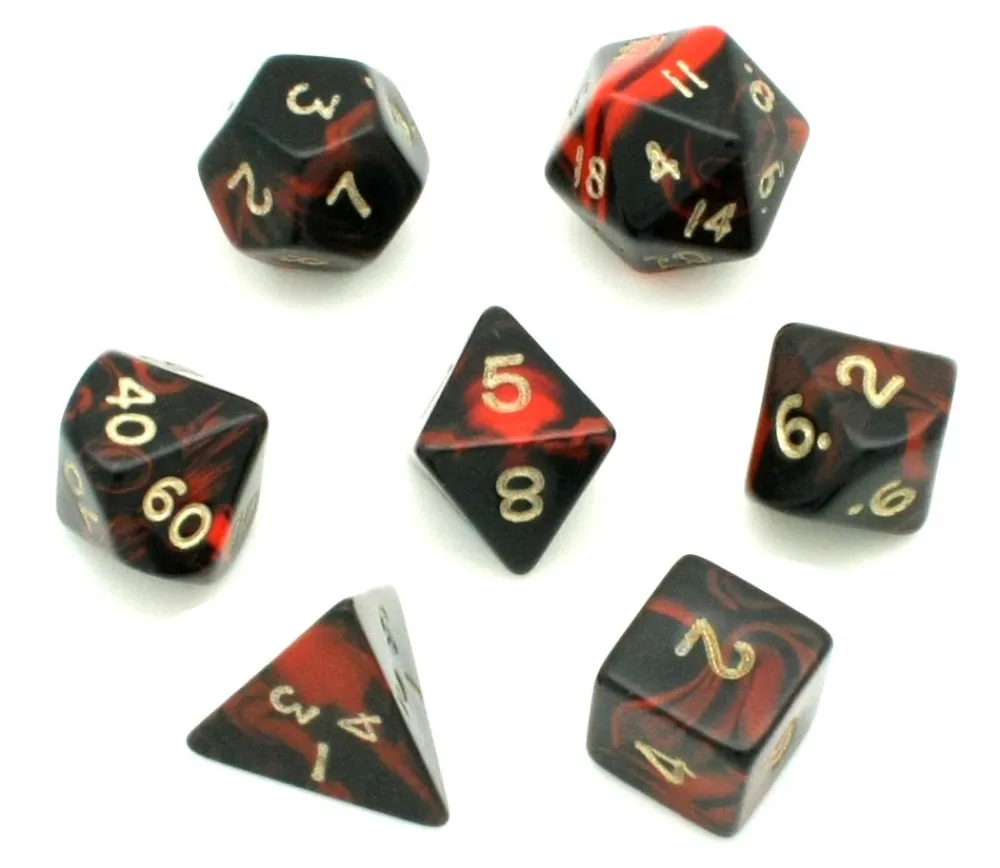 Tout Pour le Jeu Set 7 dés multi-faces marbrés ROUGE/NOIR
