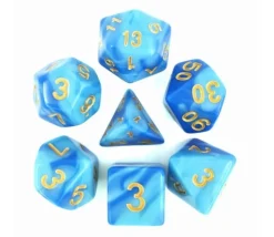 Tout Pour le Jeu Set 7 dés multi-faces nacrés bleus