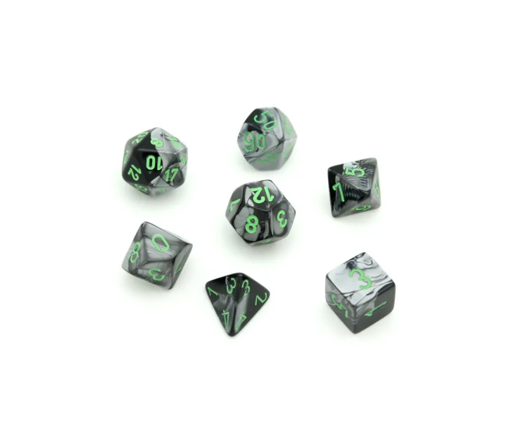 Tout Pour le Jeu Set 7 dés multi-faces noir gris avec chiffres verts