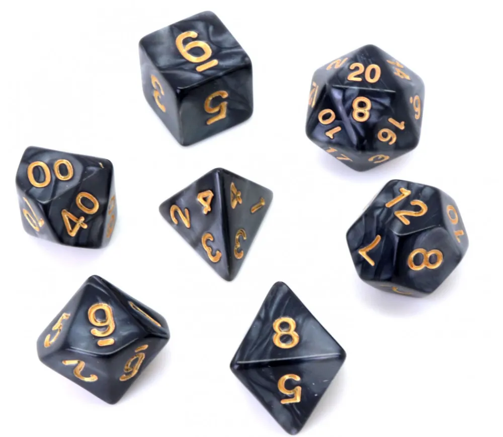 Tout Pour le Jeu Set 7 dés multi-faces noirs nacrés chiffres or
