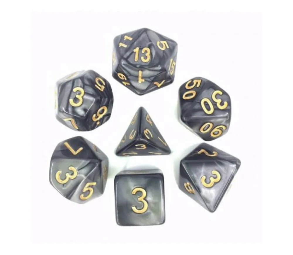 Tout Pour le Jeu Set 7 dés multi-faces noirs nacrés chiffres or