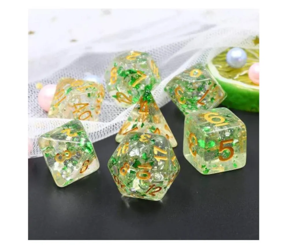Tout Pour le Jeu Set 7 dés multi-faces pailletés translucides green flakes