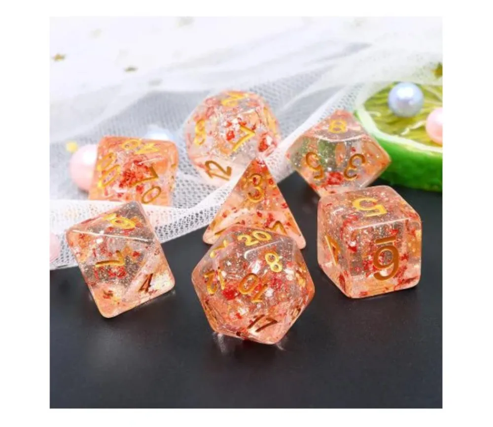 Tout Pour le Jeu Set 7 dés multi-faces pailletés translucides Red flakes