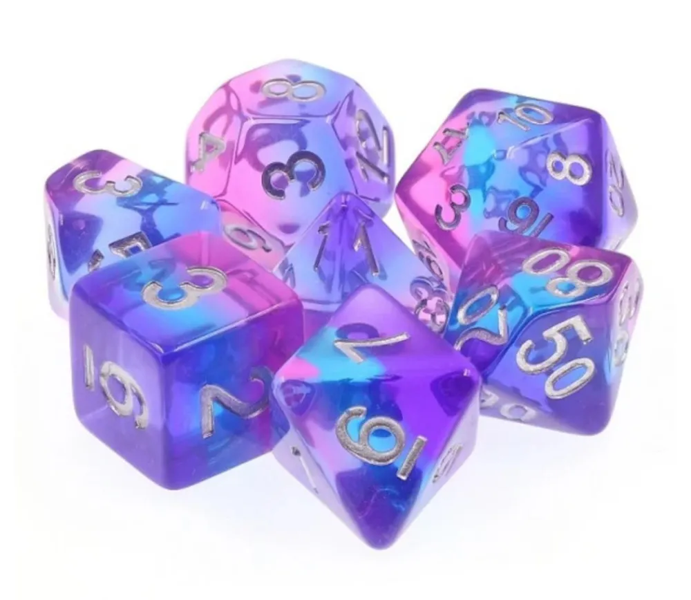 Tout Pour le Jeu Set 7 dés multi-faces purple sky translucides