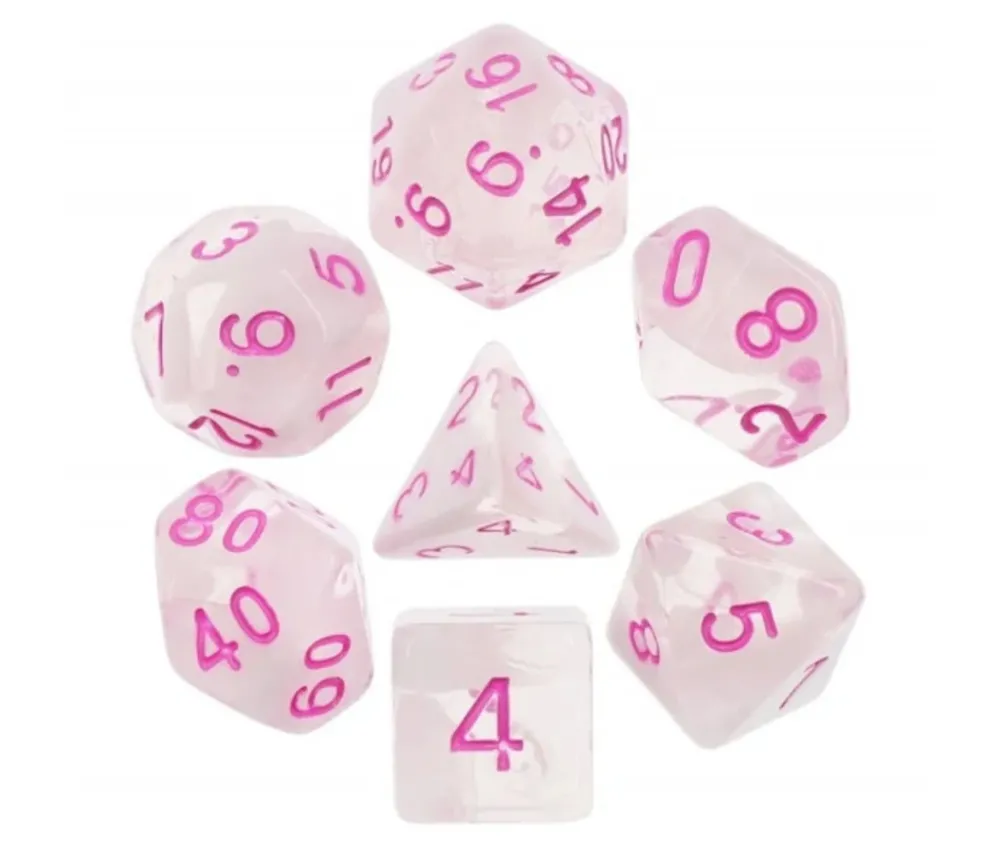 Tout Pour le Jeu Set 7 dés multi-faces translucides roses