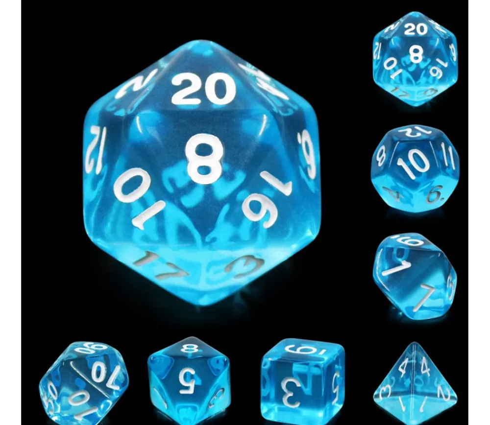 Tout Pour le Jeu Set 7 dés multi-faces translucides bleus
