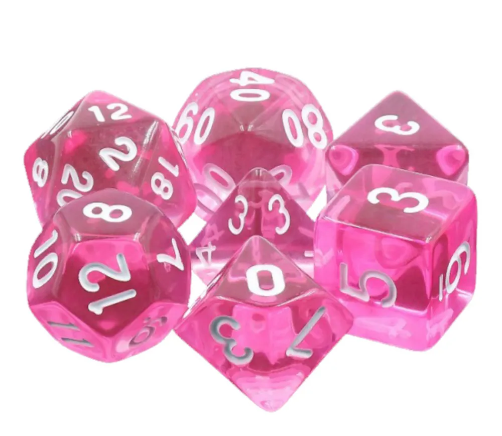 Tout Pour le Jeu Set 7 dés multi-faces translucides roses