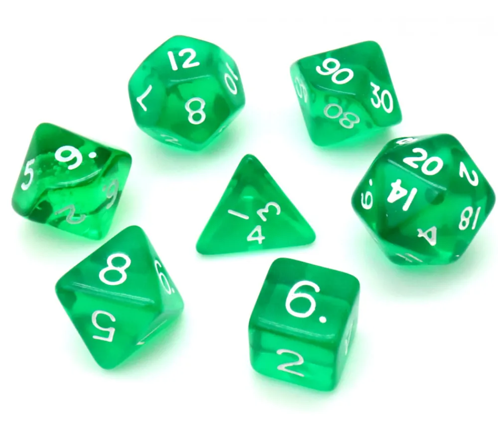 Tout Pour le Jeu Set 7 dés multifaces translucides VERT