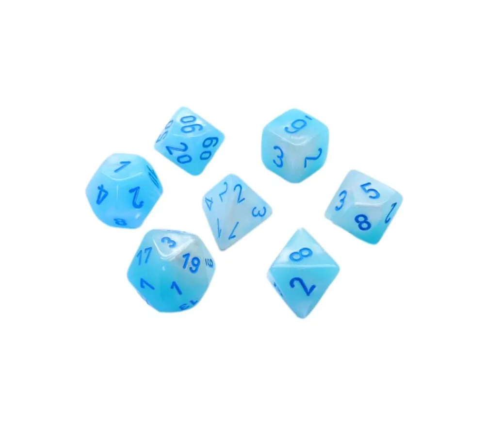 Tout Pour le Jeu Set 7 dés multi-faces turquoise et blanc Gemini