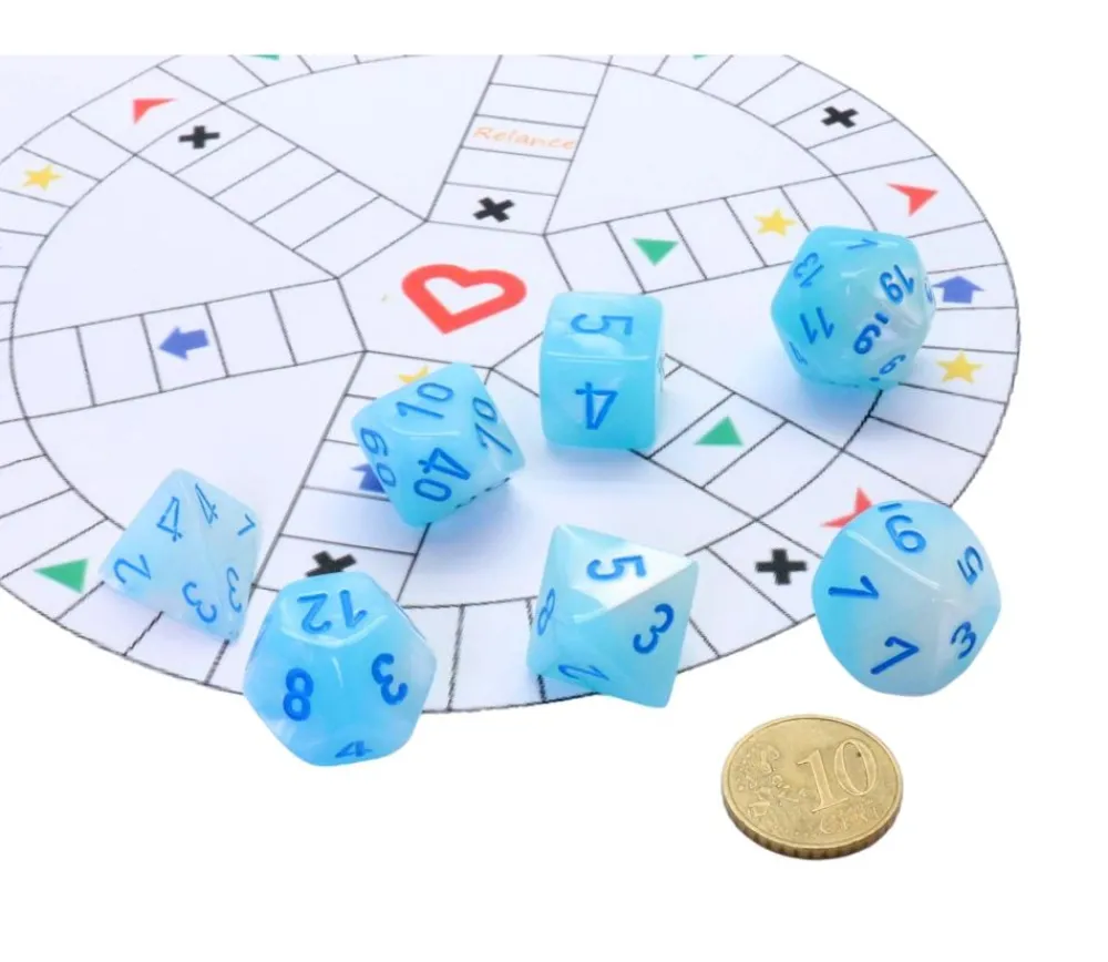 Tout Pour le Jeu Set 7 dés multi-faces turquoise et blanc Gemini