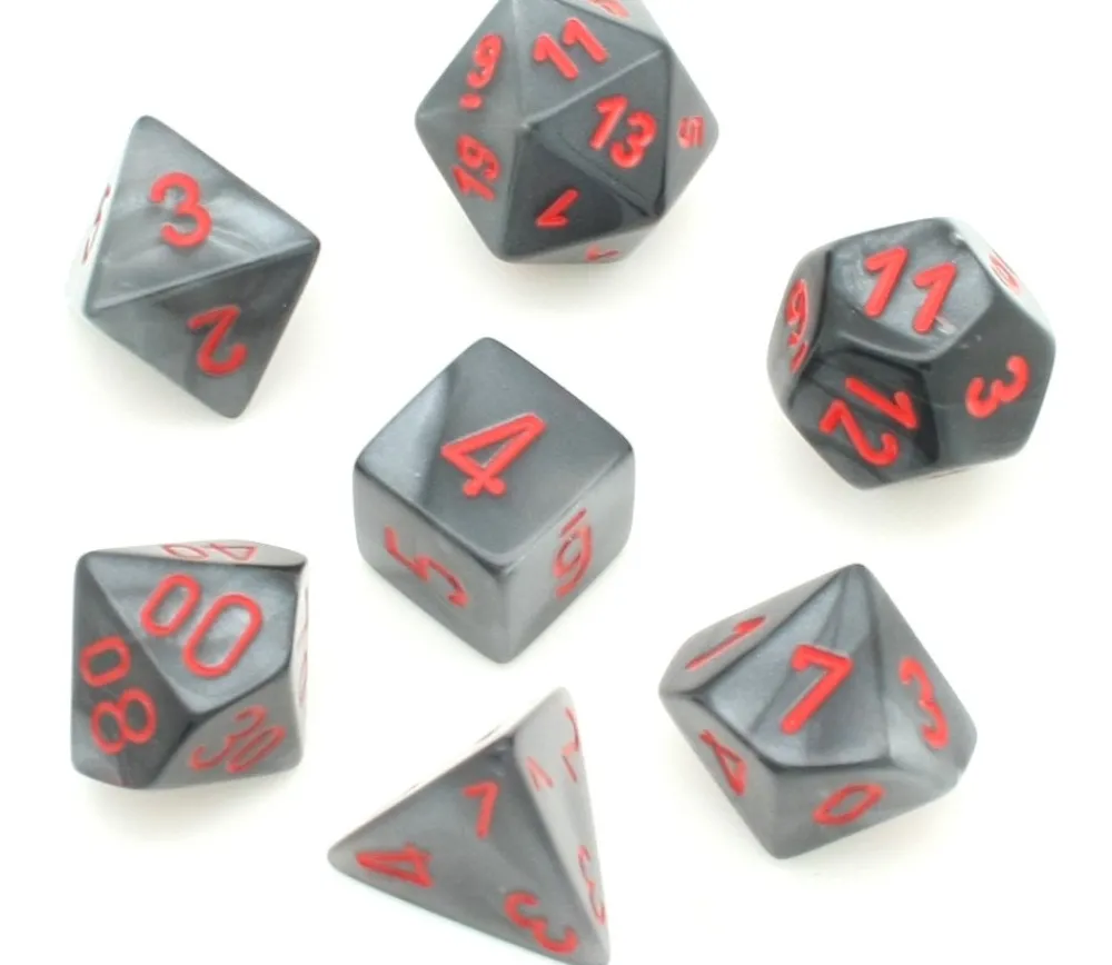 Tout Pour le Jeu Set 7 dés multi-faces Velvet noir gris avec chiffres rouges