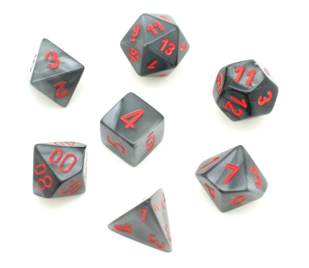 Tout Pour le Jeu Set 7 dés multi-faces Velvet noir gris avec chiffres rouges