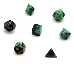Tout Pour le Jeu Set 7 dés multi-faces vert-noir gravage doré.