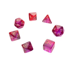 Tout Pour le Jeu Set 7 dés multi-faces violet et rouge translucide chiffres dorés